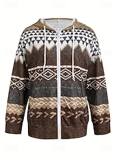 economico Tops Boho-Giacca Felpa con Cappuccio da Donna con Maniche Lunghe e Zip con Tasche Leggera e Casual Micro-elastica Oversize Geometrica a Strisce Attiva Vintage Sportiva con Coulisse Rosso Blu Viola Marrone