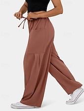 economico gamba larga e vita alta-Per donna Gamba larga Pantaloni Eleganti Streetwear Casual Lunghezza intera Naturale Semplice Tasca Design con Coulisse Elastica Comodo Streetwear Ferie Rosso violaceo Nero Verde militare Marrone