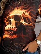 billige Kunst &amp; Design t-skjorte-Fire By Tom Wood Dame T-skjorte Dødningehoder Rund Hals Lang Erme Tunika Grafikk Vintage Stilig Klassisk Rund Hals Regular Topper Daglig Print Svart Høst