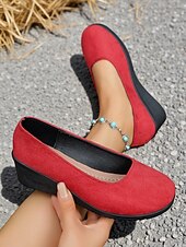 baratos Sapatilhas de mulher-Sapatos femininos vermelhos de salto baixo e salto baixo – calçados leves e confortáveis para festas no pátio, reuniões no jardim e estilo cotidiano