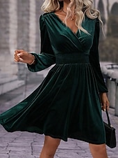 ieftine Rochie simplă-Pentru femei Rochie Mini Rochie casual Rochie de iarnă Modă Modern Zilnic Sfârșit de săptămână Fit regulat Simplu Manșon Lung În V Negru Roșu-aprins Trifoi Vară