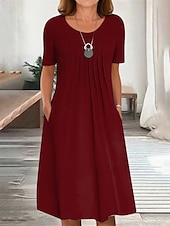 preiswerte Weißes Kleid-Damen Midikleid T-Shirt-Kleid A Linie Kleid Sommerkleid Urlaub Lässig Täglich Normale Passform Grafik Einfach Kurzarm Rundhalsausschnitt Schwarz Weiß Rote Blau Sommer Frühling