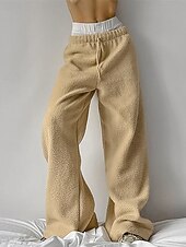 billiga breda ben och hög midja-Dam Fleecebyxor Byxor Rak Mode Streetwear Fullängd Hög midja Slät Snörning Elastisk midja Mateial som andas Bekväm Microelastisk Gata Dagliga kläder Utekväll Vit Brun Kaki Höst Vinter Normal