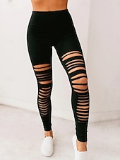 preiswerte Einfarbige Leggings-Damen Leggings Streetwear Lässig Lang Hohe Taille Einfach Zerrissen Atmungsaktivität Weich Mikroelastisch Yoga Straße Schwarz Grau Herbst Normale Passform