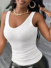 ieftine Top simplu-Pentru femei Camisole Tank Top Culoare solidă Zilnic Fără manșon În V Topuri obișnuite Negru Alb Gri Vară