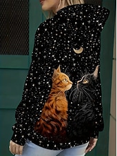 abordables Animaux Tops-Femmes Sweat à capuche Graphique Animal Chat ancien Mode Western manche longue À capuche Hauts Réguliers Rue Tenue Quotidienne Fête Imprimé Poche Avant Noir Automne Hiver