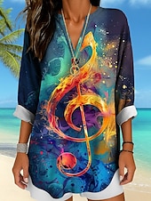 preiswerte Damen Streifen- und geometrische Oberteile-Musikfestival Damenbluse Langarm Tunika Ombre Grafik Geometrisch Elegant Vintage Tropisch Langarm V-Ausschnitt Reguläre Tops Tägliche Urlaub Druck Gelb Blau Fuchsia Sommer Frühling