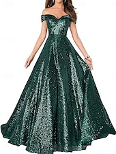 A-Line Evening Gown Elegant Dress Formal Performance Floor Length Short Sleeve Off Shoulder Sequined Backless with Pleats cheap Long Dresses & Gowns-A-Line Evening Gown Elegant Dress Formal Performance Floor Length Short Sleeve Off Shoulder Sequined Backless with Pleats