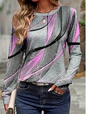 voordelige Kunst &amp; Design t-shirt-Dames T-shirt Grafisch Geometrisch Vintage Stijlvol Klassiek Lange mouw Strakke ronde hals Ronde hals Normale tops Dagelijks Afdrukken Wit Blozend Roze Groen Khaki Lichtgrijs Zomer Lente Herfst