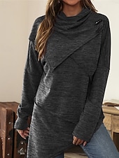 preiswerte Damen Einfache Oberteile-Damen Pullover Mode Täglich Lässig Einfarbig Gerippt Kapuze Gestrickt Langarm Normale Oberteile Stricken Täglich Ferien Ausgehen Schwarz Wein Herbst Winter