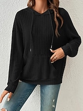 billige Teksturert hettegensere og sweatshirt-Dame Pullover hettegenser-genser عادي Gatemote Fritid Behagelig Langermet Med hette Vanlige topper Gate Ferie Ut på byen Lomme foran Svart Beige Grå Høst