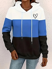 billige Kunst og design topper-Dame Pullover hettegenser-genser Hjerte Grafisk Geometrisk Mote Fritid Trykt mønster Langermet Med hette Vanlige topper Gate Hverdag Snorer Trykt mønster Rosa Blå Grønn Kakifarget Høst Vinter