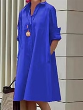 abordables Robes Floraux Imprimés-Femmes Robe Midi Robe Chemise Robe Décontractée Mode Moderne Quotidien Plage Week-end Coupe régulière Uni manche longue Col de chemise Bleu Vert Rose rouge Printemps Automne