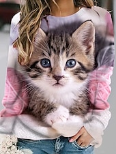 ieftine Vârfurile animalelor-Pentru femei Hanorac pulover Hanorace Grafic Animal Modă Casual Manșon Lung Stil Nautic Topuri obișnuite Stradă Zilnice Casual Imprimeu Negru Roz Îmbujorat Primăvară Toamnă Iarnă