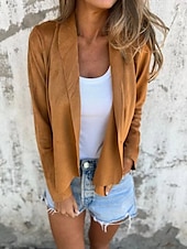 abordables Chemises et blouses-Femmes Manteau Confortable Respirant Oversize Mode Quotidien Uni Extérieur Occasionnel Quotidien Ouvert devant Régulier Sans Col Coupe régulière manche longue Vêtements d&#039;extérieur Noir Jaune Marron