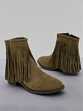 levne Kotníkové boty-Dámské kotníkové boty z umělého semiše s třásněmi – nízké podpatky v západním stylu pro podzimní outfity, ležérní streetwear a outdoorové akce
