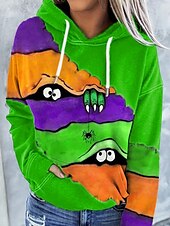 abordables Hauts d&amp;#39;Halloween-Femmes Sweat à capuche Graphique Halloween Occasionnel manche longue À capuche Hauts Réguliers Tenue de soirée Rue Tenue Quotidienne Noir Violet Orange Vert Gris foncé Printemps Automne Hiver