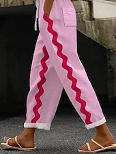 baratos Calças Gráficas-Chinos Femininos Linho Como Calças Férias Vintage Estilo Étnico Comprimento até o Tornozelo Cintura Alta Gráfico Linhas  Ondas Bordado Bolso Impressão Macia ao Ar Livre Respirável Inelástico Casual