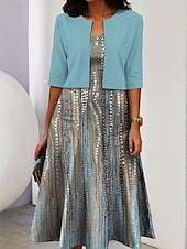 abordables Art &amp; Design Robe-Ensemble de robes pour femmes en deux pièces robe midi avec veste élégante robe en A manches mi-longues robe décontractée semi-formelle imprimé graphique ombragé encolure en V rendez-vous noire rose
