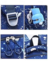 abordables Kids &amp; Teen Backpacks-Kids Galaxy Print Backpack with Bunny Charm, Waterproof Large Capacity School Bag for Elementary Students and Daily Use