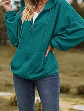 billige Teksturert hettegensere og sweatshirt-Dame Hettegensere med glidelås عادي Gatemote Fritid Langermet Med hette Vanlige topper Gate Ferie Ut på byen Glidelås Lomme Lys Rosa Svart Vin Navyblå Blå Høst Vinter