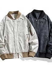 economico Giubbotti Casual-Per uomo Giacca Giacca Casual All&#039;aperto Vacanza Caldo Cerniera Tasca Autunno Inverno Semplice Moda Comfort Colletto Mao Regolare Nero Cachi Giacca