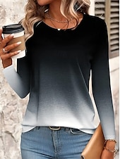 ieftine Tricou cu dungi și geometric-Paște Pentru femei Tricou Ombre Grafic Stilat Modern Casual Manșon Lung Stil Nautic Rotund Topuri obișnuite Zilnic Imprimeu Trifoi Gri Închis Vară Primăvară Toamnă