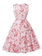 halpa Mekot-Retro / vintage 1950-luku rockabilly Keskipäivä Swing -mekko Flare mekko Istuvuus ja levennys Kukka Naamiaispuku Naisten Naamiaiset Loma Kausaliteetti Retro-teemaiset juhlat Aikuiset Leninki Kevät