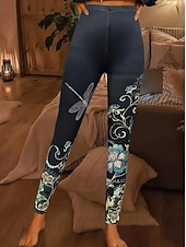 baratos Animais Impressão-Mulheres Leggings Férias Vintage Estilo Étnico Mimolet Cintura Alta Floral Gráfico Pássaro Impressão 3D Secagem Rápida Respirabilidade Macio Com Stretch Diário Casa Ao ar livre Bronzeado Preto Outono