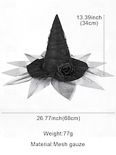 economico Accessori di Halloween-cappello da strega di Halloween da donna con velo a rete e rosa – cappello gotico a punta per feste in maschera, cosplay ed eventi a tema