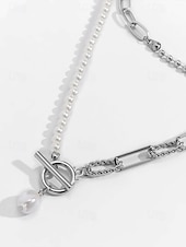 abordables Collier pour femme-Collier femme en or à plusieurs couches et pendentif en perles – bijoux élégants en alliage pour cocktails, mariages et tenues de bureau
