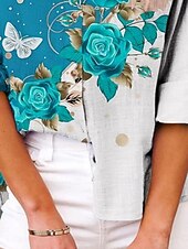cheap Floral Tops-Women&#039;s Shirt Butterfly Color Gradient Active Daily Stylish Long Sleeve Shirt Collar Regular Tops Daily Holiday Buttons Print Blue Summer Spring Fall
