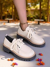 cheap Women&#039;s Oxfords-Women&#039;s Red Patent Leather Oxford Shoes – Chunky Sole Lace-Up Flats for Daily Wear, School &amp; Urban Street Style