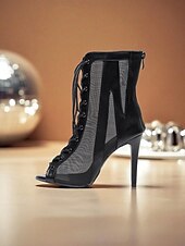 baratos Sapatos de Dança Latina-Botas de dança de salto alto com cadarço branco e prata para mulheres - sapatos profissionais de dança de jazz latino com biqueira aberta para palco e festa
