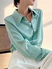 economico Top Semplici da Donna-Per donna Camicia Semplice Elegante Moderno Manica Lunga Colletto a Camicia Top Regolari Quotidiano Ferie Bottoni Nero Bianco Verde Primavera Autunno