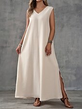 economico Vestito Semplice-Per donna Abito maxi Abito a trapezio Abito Estivo Casual Quotidiano Vestibilità regolare Semplice Senza Maniche Scollo a V Nero Bianco Viola chiaro Verde Estate
