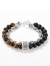 Недорогие Мужские украшения-мужской браслет-цепочка из натуральных камней с бусинами – двухрядный регулируемый браслет с застежкой-тогл для повседневного, уличного и праздничного стиля