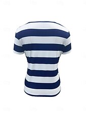 preiswerte Streifen- und geometrisches T-Shirt-Damen T Shirt Reißverschluss Tasche Druck Gestreift Mode Stilvoll Modern Kurzarm V Ausschnitt Normale Oberteile Täglich Wochenende Blau Schwarz Wein Armeegrün Sommer