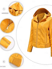 economico Giacche in finta pelle-Per donna Giacca in Ecopelle Giacca in Pile Impermeabile Confortevole Tasca Cerniera completa Foderato in pile Moda Stile da Strada Semplice All&#039;aperto Casual Quotidiano Regolare Con Cappuccio