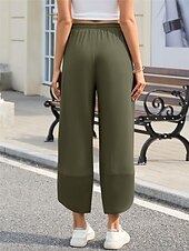 economico Pantaloni in lino e cotone semplici-Per donna Pantaloni in cotone e lino Chinos Moda Essenziale Lunghezza intera Vita Alta Semplice Tasca Coulisse Comodità All&#039;aperto Micro-elastico Vacanza Streetwear Quotidiano Esercito verde Nero Blu