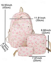 economico Zaini per Università-Set di 3 zaini scolastici per ragazze adolescenti: zaino in tela leggero con stampa di un grazioso fiocco rosa, borsa a tracolla di grande capacità e astuccio per matite, perfetto per la scuola, i viaggi e l&#039;uso quotidiano.