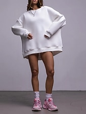 levne Jednoduché mikiny-Dámské Svetrová mikina Mikiny Bez vzoru Šik ven Na běžné nošení Dlouhý rukáv Tričkový Běžné topy ulice Dovolená Jdeme ven Bílá Světlá růžová Světle šedá Podzim Zima