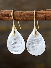 abordables Boucle d&amp;#39;oreille pour femme-Boucles d&#039;oreilles en pierre naturelle en forme de larme pour femmes avec crochet en or - bijoux élégants faits à la main pour femmes pour vêtements décontractés, cadeaux et vêtements de style bohème