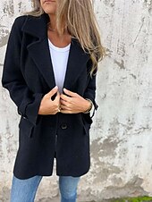 preiswerte Trenchcoats-Damen Winterjacke Mantel Freizeitjacke Warm Bequem Tasche Knöpfe Mode Modern Lässig Einfach Outdoor Straße Ausgehen Einreihig Regulär Steigendes Revers Normale Passform Langarm Oberbekleidung Schwarz