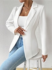 billige Blazere og dresser-Dame Blazer Bekvem Pustende Knapper Mote Moderne عادي Arbeid Daglig Normal Aftæpning Normal Langermet Yttertøy Svart Hvit Rød Vår Høst