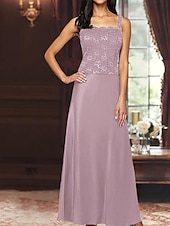 preiswerte Mit Jacke-A-Linie Dreiteilig Brautmutterkleid Elegant Einfach luxuriös Quadrathals Bodenlang Satin Spitze Dreiviertelarm mit Spitze Paillette 2025