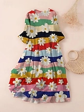 cheap Floral Dress-Women&#039;s Midi Dress T Shirt Dress Tee Dress A Line Dress Summer Dress Vacation Casual Beach Date Summer Dress Regular Fit Floral Graphic Short Sleeve Crew Neck Dark Brown Black White Light Green