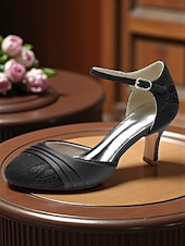 abordables années 1930-Femmes Chaussures à Talons Rétro Soirée Quotidien Fleuri Strass Boucle Stiletto Bout Rond Élégant ancien Dentelle Satin Boucle Noir Blanche Ivoire