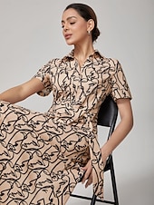 abordables Robes décontractées-robe chemise élégante à imprimé visage abstrait