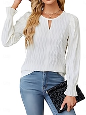 preiswerte Damen Einfache Oberteile-Damen Bluse Einfarbig Elegant Stilvoll Basic Langarm Rundhalsausschnitt Normale Oberteile Täglich Schwarz Weiß Blau Khaki Sommer Frühling